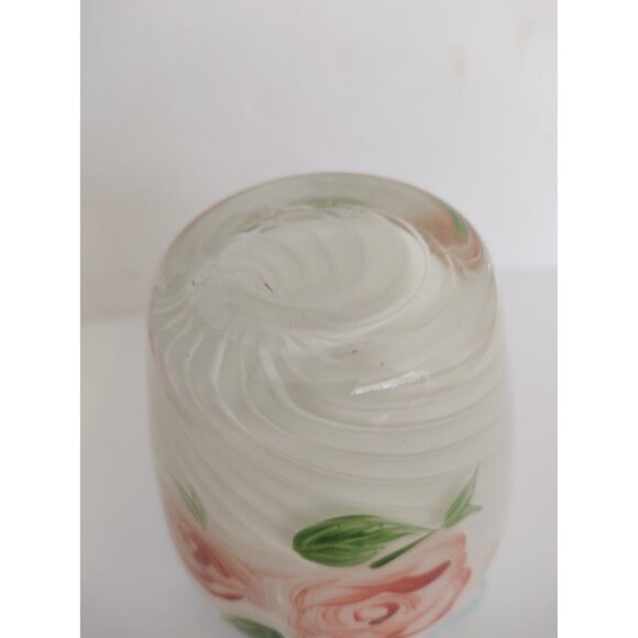 Fenton Designed Teleflora White Opalescent Vase Blue Crest Ruffled Hand Painted - Picture 5 of 11